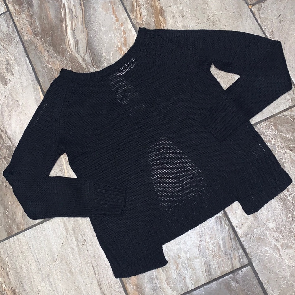 Black Open Back Cold Shoulder Knit Sweater